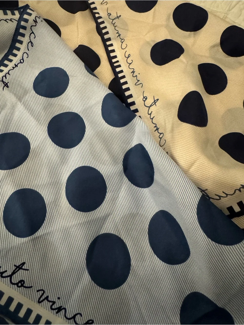 Vince Camuto 💯% Silk Scarf Polka Dot Lt Blue/Cream/Black 35” square